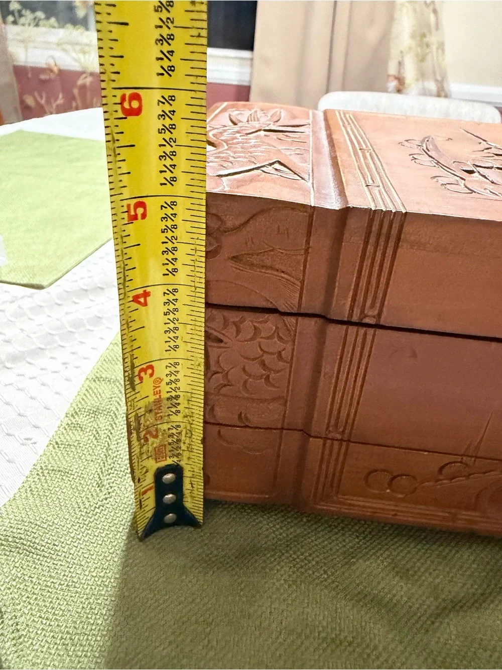 Wooden Carved Jewelry Box - Brown